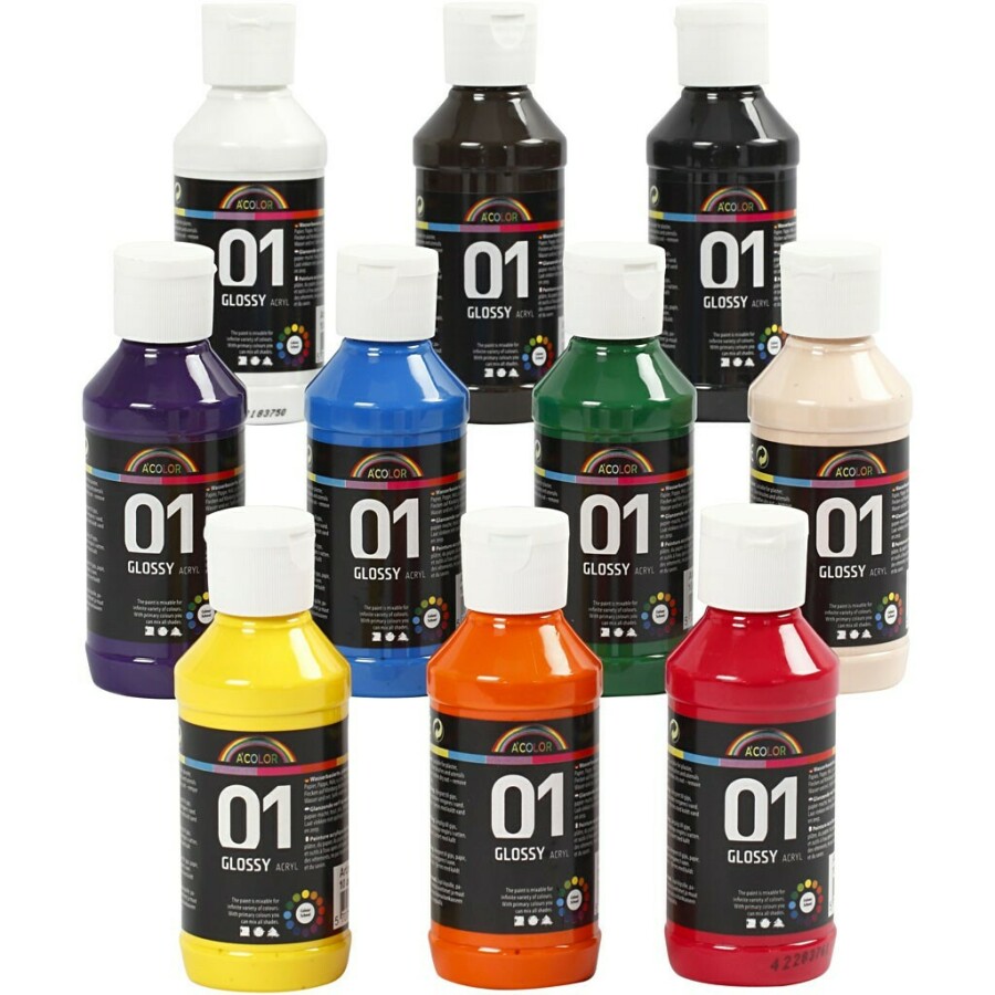 A-Color acrylverf, kleuren assorti, 01 - glossy, 10x100ml