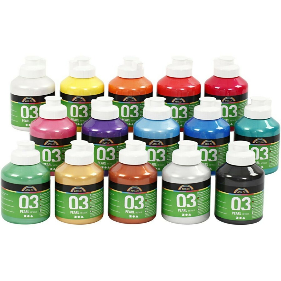 A-Color acrylverf, kleuren assorti, 03 - metallic, 15x500ml